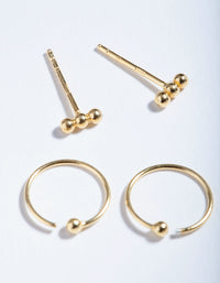 Gold Plated Sterling Silver Ball Stud Hoop Earring Pack - link has visual effect only