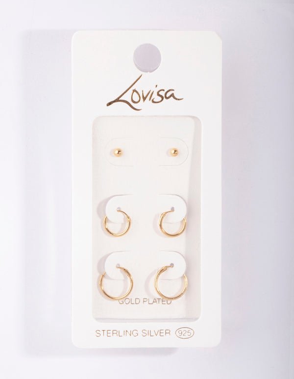 Gold Plated Sterling Silver Stud & Hoop Pack Earring