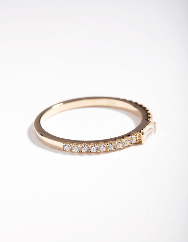 Gold Plated Sterling Silver Cubic Zirconia Baguette Ring