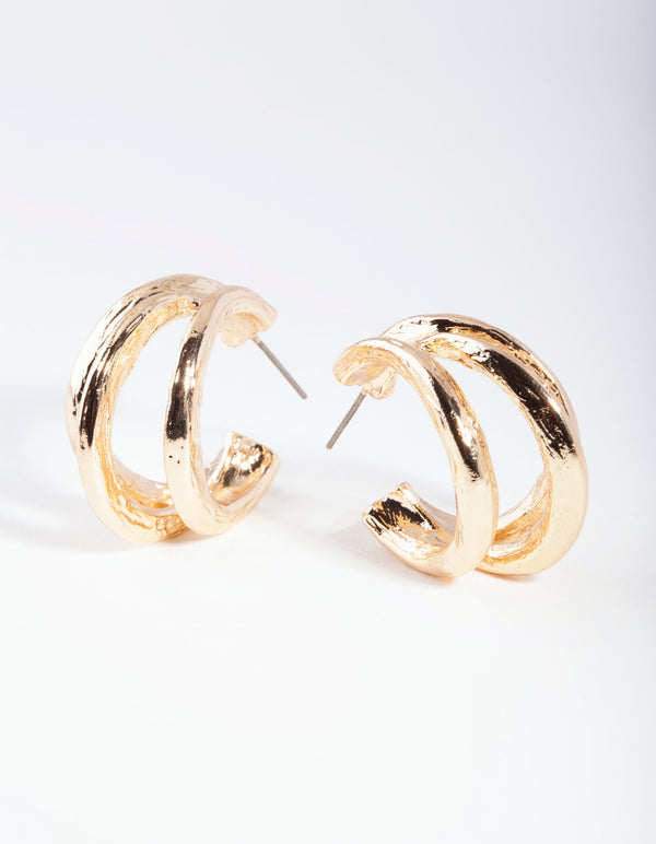 Gold Triple Loop Hoop Earrings