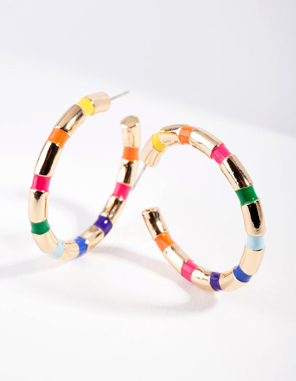 Gold Multi-Colour Segment Hoop Earrings