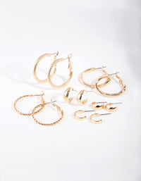 Gold Multi Textured Hoop Earring 6-Pack - link has visual effect only