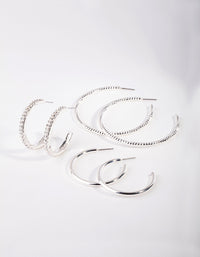 Silver Thick Diamante Hoop Earring Pack - link has visual effect only