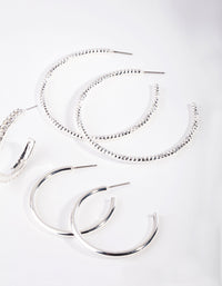 Silver Thick Diamante Hoop Earring Pack - link has visual effect only