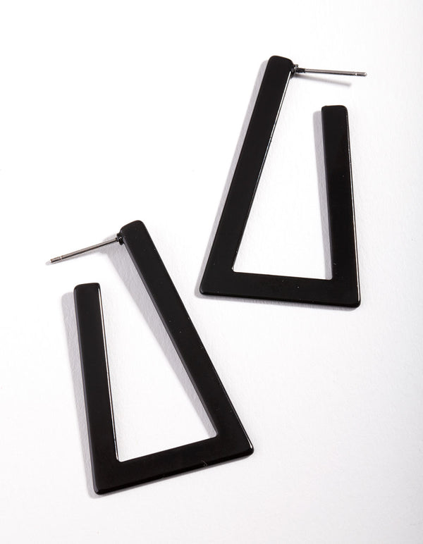 Black Open Trapeze Hoop Earrings