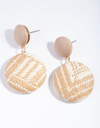 Brown Raffia Disc Drop Earrings - link has visual effect only