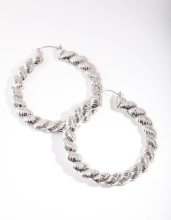 Silver Rope Textured Hoop Earrings