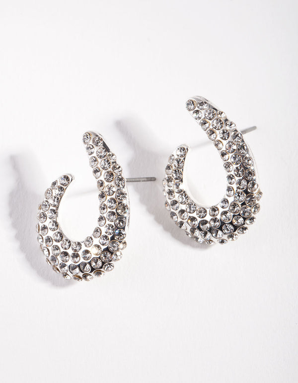 Silver Diamante Half Curve Earrings