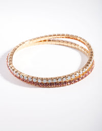 Gold Pink Multi Diamante Bracelet Set - link has visual effect only