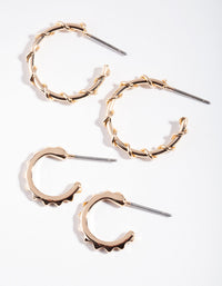 Gold Twisted Textured Hoop Earring Pack - link has visual effect only