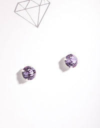 Sterling Silver Diamond Simulant 6mm Violet Stud Earrings - link has visual effect only