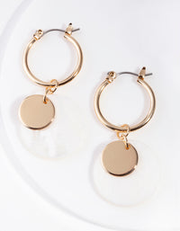 Gold Shell Disc Hoop Earrings - link has visual effect only