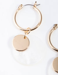 Gold Shell Disc Hoop Earrings - link has visual effect only