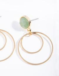 Gold Jade Stone Stud Double Drop Earrings - link has visual effect only