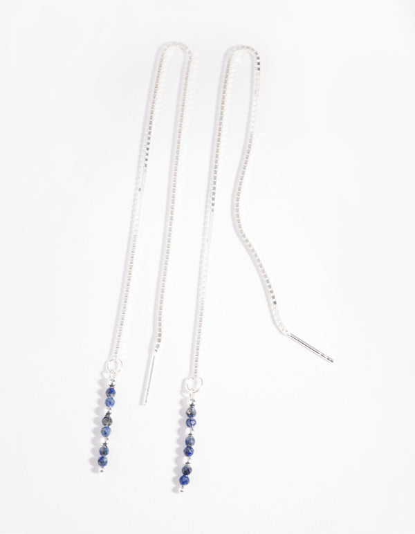 Sterling Silver Lapis Bead Thread Through Earrings