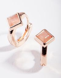 Gold Pink Rose Quartz Huggie Earrings - link has visual effect only