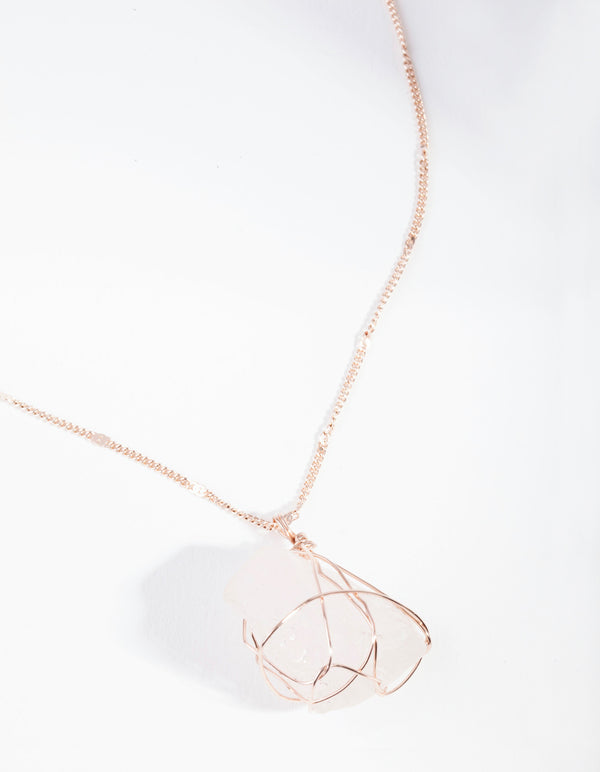 Rose Gold Wire Wrapped Rose Quartz Necklace