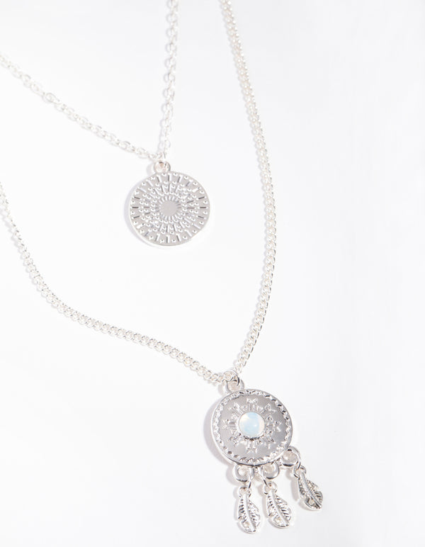 Silver Triple Row Dreamcatcher Moonstone Necklace