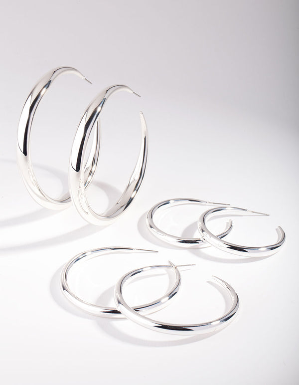 Silver Polished Hoop Earring Pack