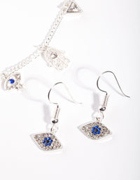 Silver Evil Eye Charm Necklace Earrings Set - link has visual effect only