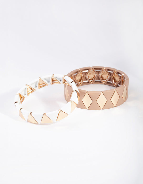 Gold Neutral Geometric Stretch Bracelet 2 Pack