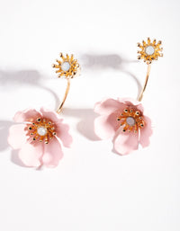 Rose Gold Pink Flower Jacket Earrings - link has visual effect only