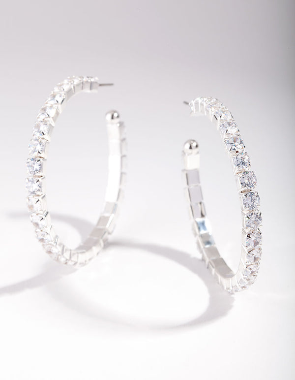 Silver Cubic Zirconia Multi Stone Hoop Earrings