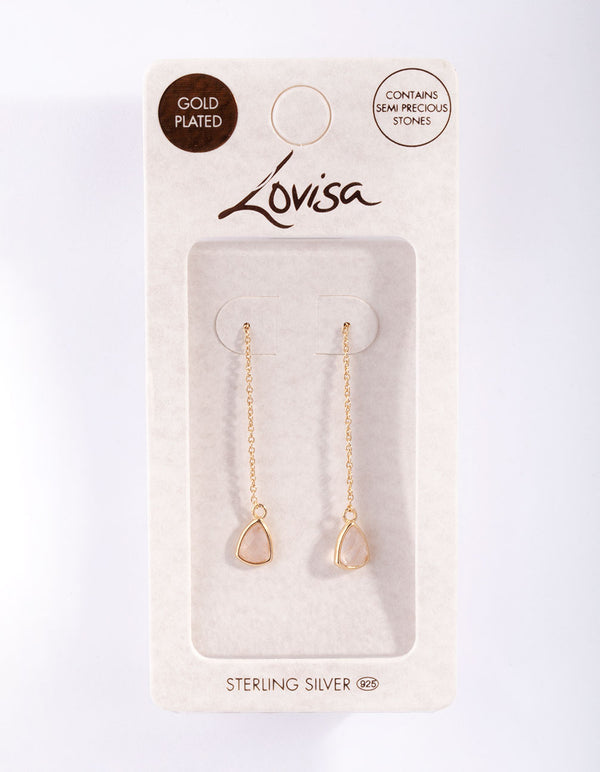 Gold Plated Sterling Silver Rose Quartz Thread Through Earrings