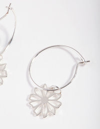 Silver Dainty Flower Charm Hoop Earrings - link has visual effect only