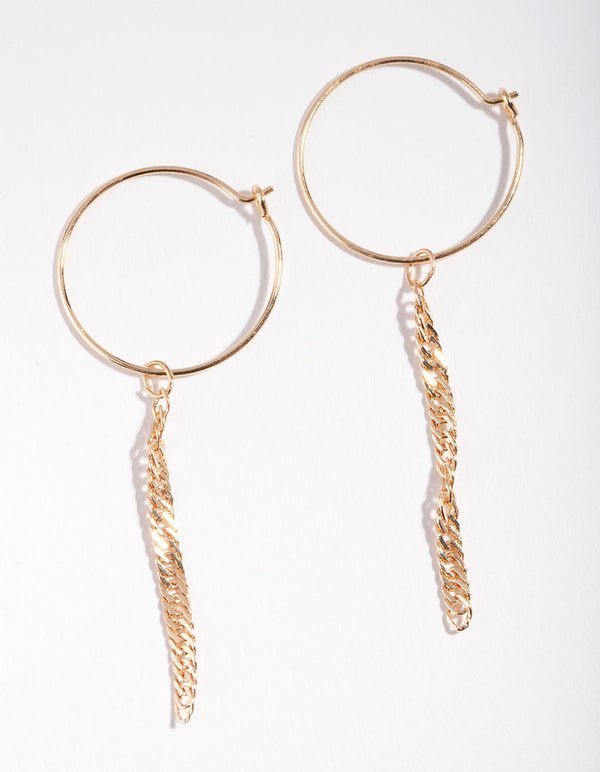 Gold Dainty Chain Drop Hoop Earrings