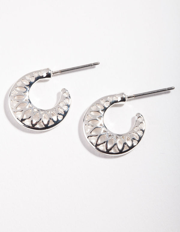 Silver Side Cut Out Micro Hoop Earrings