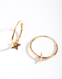 Gold Plated Sterling Silver Star Thread Through Hoop Earrings - link has visual effect only