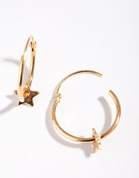 Gold Plated Sterling Silver Star Thread Through Hoop Earrings - link has visual effect only