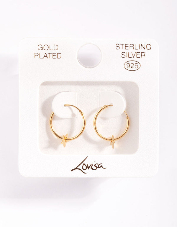 Gold Plated Sterling Silver Star Thread Through Hoop Earrings