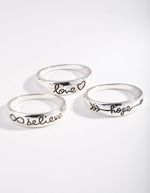 Silver Inspirational Word Ring Pack