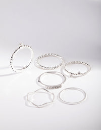 Silver Diamante Mixed Band Ring 6-Pack - link has visual effect only