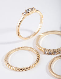 Gold Diamante & Chain Ring 5-Pack - link has visual effect only