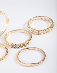 Gold Diamante & Chain Ring 5-Pack - link has visual effect only