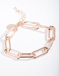 Rose Gold Rectangle Chain Link Bracelet - link has visual effect only