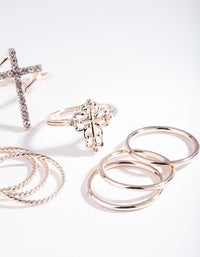 Rose Gold Cross & Pearl Ring 7-Pack - link has visual effect only