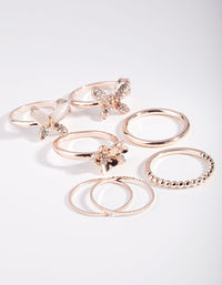 Rose Gold Butterfly & Flower 7-Pack Rings - link has visual effect only