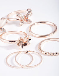 Rose Gold Butterfly & Flower 7-Pack Rings - link has visual effect only