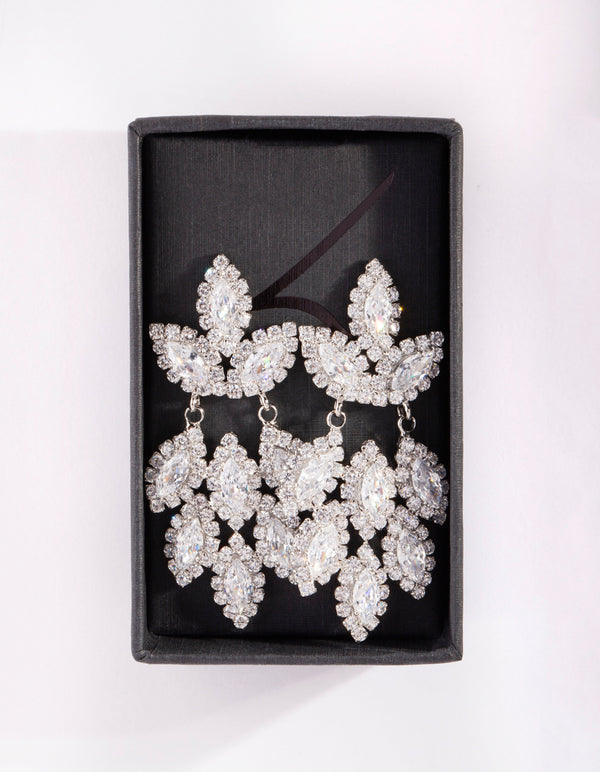 Rhodium Diamond Simulant Statement Earring