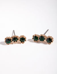 Gold Triple Green Stone Stud Earrings - link has visual effect only