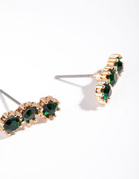 Gold Triple Green Stone Stud Earrings - link has visual effect only