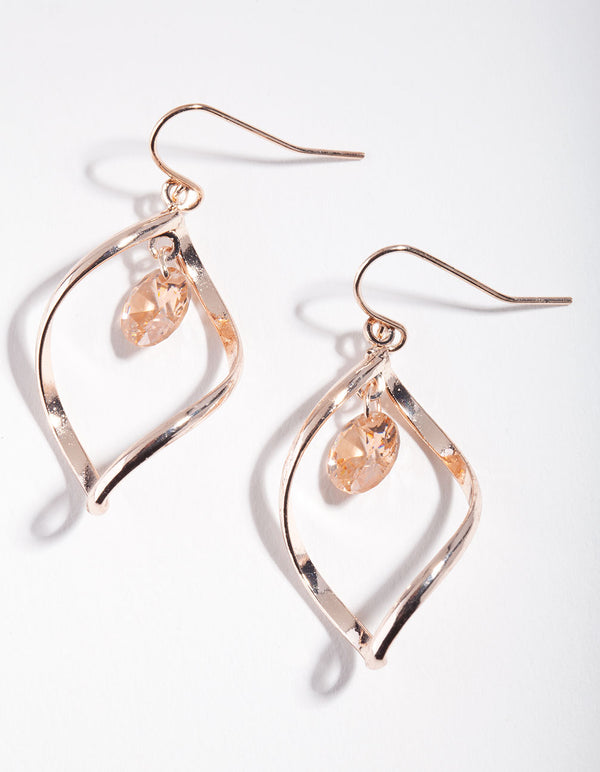 Rose Gold Pink Floating Stone Drop Earrings