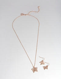 Rose Gold Butterfly Earring & Necklace Set - link has visual effect only