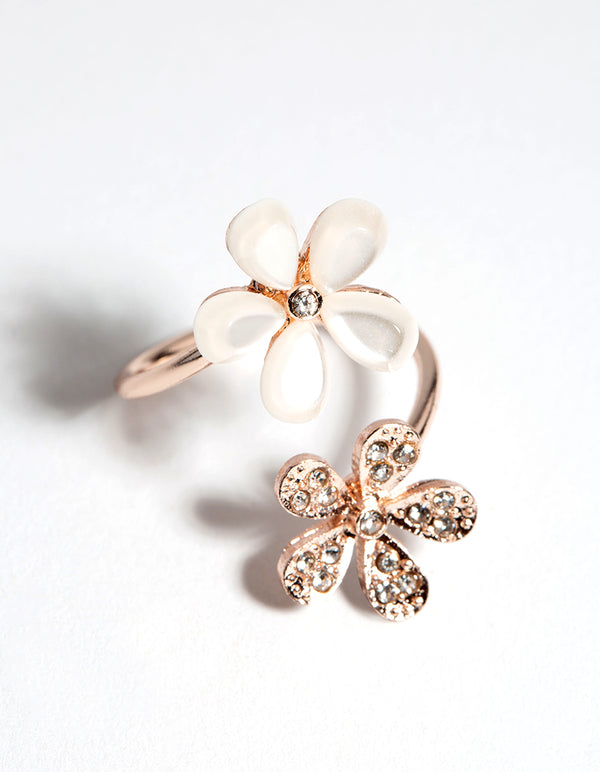 Rose Gold Double Flower Wrap Ring