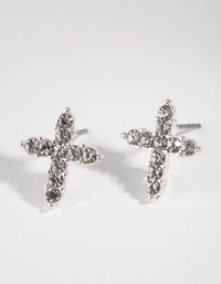 Silver Diamante Encrusted Cross Earrings - link has visual effect only