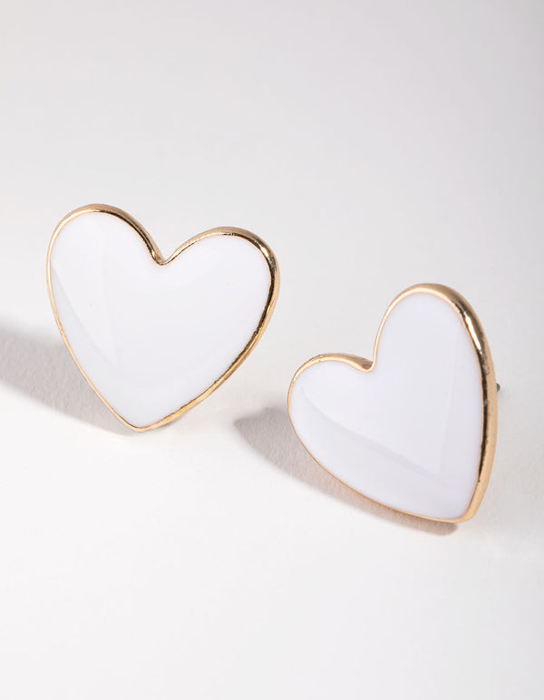 Gold Enamel Heart Stud Earrings